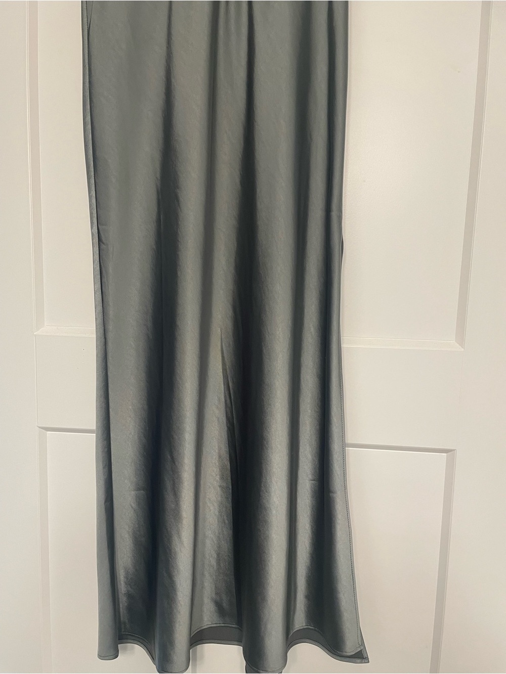L'Academie Metallic Gray Satin Slip Midi Skirt - Picture 5 of 7